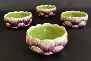 Pier 1 Imports 4 handbemalte Eisenstein lila & grüne Artischocke Mini Servierschale - Bild 1 von 7
