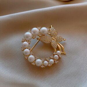 2022 Fashion Butterfly Pearl Crystal Wreath Brooch Pin Women Jewelry Gifts Lot