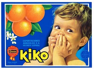 ORIGINAL ORANGE KISTE ETIKETT SPANISCH SPANIEN VINTAGE COMICAL 60ER KIKO BABY KLEINKIND - Bild 1 von 1