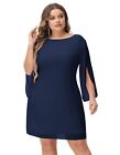 GRACE KARIN Womens Casual Loose Chiffon Dress with Sleeve Navy Large Blue