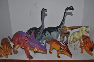Vintage Dinosaur Lot of 8 Brachiousaurus T-Rex Triceratops Toy Figures - Picture 1 of 24
