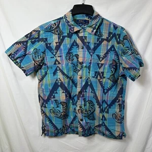 Polo Ralph Lauren Boy's L Aztec Print Short Sleeve Button Shirt Hawaiian Fish - Picture 1 of 7