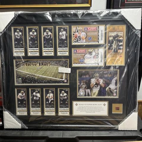 23x27 New Orleans Saints Super Bowl XLIV Framed Plaque Mounted Memories Ball LE Cover