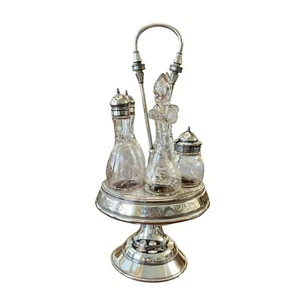 Antique Silver Plate and Glass 6 Piece Serving Cruet Set by Meriden Britannia Co - Picture 1 of 13