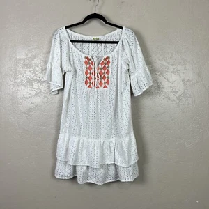 Vestido de encubrimiento de natación GIANNI BINI blanco con ojales con volantes talla M tiene una mancha - Imagen 1 de 19