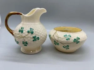 Belleek Ireland Shamrock Miniature Creamer and Open Sugar Bowl Set Older BS - Picture 1 of 12