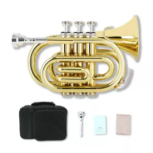 Bb Brass Pocket Trumpet: Complete with Case, Mouthpiece & Cleaning Cloth - Bild 1 von 6