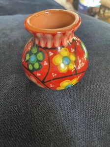 Mexican Pottery Vase Multicolor Glowers Glaze 3” - Picture 1 of 7