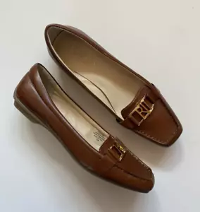 Mocassini Lauren Ralph Lauren Diandra in pelle nappa marrone oro taglia 7,5B nuovi con scatola - Foto 1 di 6