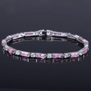 Pink Cubic Zircon Thin Charm Link Bracelet for Women CZ Fashion Party Jewellery - Bild 1 von 20