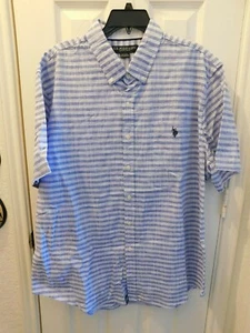 U.S. POLO ASSN. Men's Short Sleeve Button Down Shirt XX-LARGE Striped Blue - Picture 1 of 2