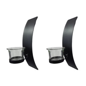 2 Piece Metal Curved Wall Holders with Glass Cup Living Room Bedroom Art - Picture 1 of 8