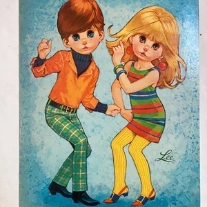 Vintage Lee 1960s Big Eye Kids Go Go Dancing Litho Print Mod 16x20 Unframed - Picture 1 of 11