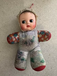 Vintage Squeaky Baby Cloth Doll Rubber Face Shevie Doll Bella Pouet Toy 70s - Picture 1 of 2