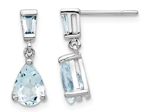 1.20 Carat (ctw) Aquamarine Dangle Earrings 14K White Gold - Picture 1 of 4
