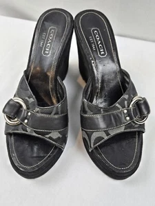 Vintage Y2K COACH Meredith Black Canvas Top Suede Wedge Heel Sandals - US 7.5 - Picture 1 of 15