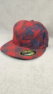 Men’s Volcom Moto Stone Plaid 210 Fitted Flexfit 7 1/4-7 5/8 Hat, Red/Blue FREE - Picture 1 of 8