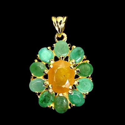 925纯银吊坠椭圆形黄色蓝宝石9x7毫米翡翠宝石首饰 — 第 1/4 张图片