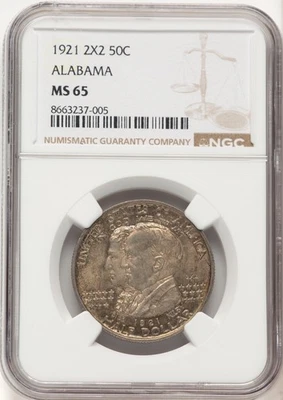 1921 50C Alabama 2X2 Commemorative Silver NGC MS65 - Image 1 of 2