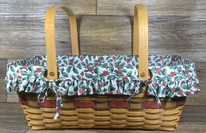 Cesta de picnic grande Longaberger 1996 con forro y protector de Navidad - Excelente Estado! - Imagen 1 de 21