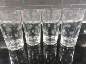 4 Vintage MCM Clear Etched Frosted Dot Polka-Dot Glass 5" Tumblers LOOK - Picture 1 of 7
