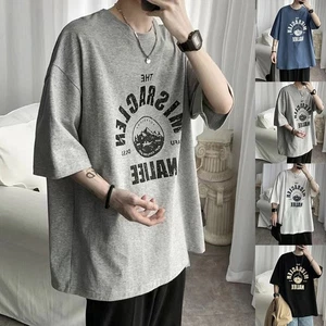 Classic Mens Short Sleeve T Shirt Comfortable Loose Top with Round Neck - Picture 1 of 14