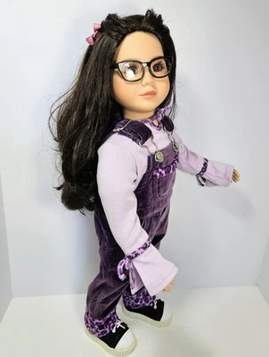 My Twinn Doll 23 Black Long Hair Brown Eyes With Glasses Purple Outfit  - Image 1 of 4