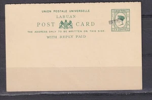 LABUAN, POSTAL CARD WITH REPLY ATTACHED, SPECIMEN, 1893 3c. Green, unused. - Picture 1 of 1