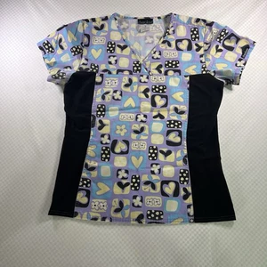 Cherokee Scrub Top Womens Size Medium Short Sleeve Shirt Pockets Multi Color - Picture 1 of 10
