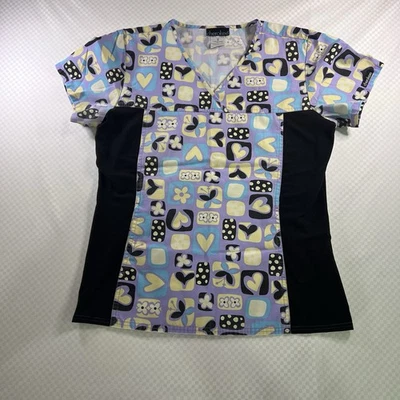 Cherokee Scrub Top Womens Size Medium Short Sleeve Shirt Pockets Multi Color - Image 1 of 4