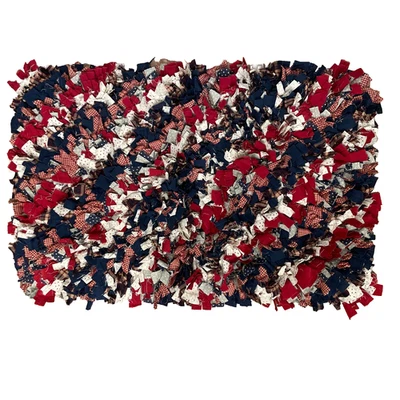 Alfombra hecha a mano tapiz bandera de Estados Unidos con tiras de tela 34x22" peludo patriótico Foto 1 de 4