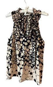 Sarah Spencer Sleeveless Halter Top Large Ruffle Neck Linen Polka Dot Shirt - Picture 1 of 10