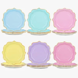 60Pcs Pastel Rainbow Scalloped Paper Plates 9in Colorful Pastel Party Dinner ... - Picture 1 of 6