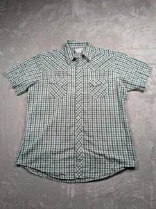 Wrangler Wrancher Mens XLT Green Plaid Western Shirt Pearl Snap Short Sleeve - Picture 1 of 7