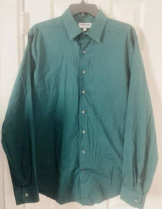 Express 1MX Men’s Long Sleeve Button Down Shirt Extra Slim L Green - Picture 1 of 6