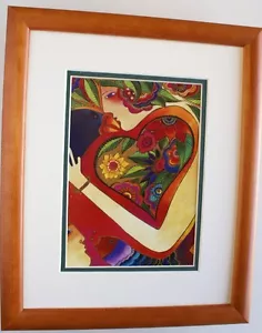 Canzone Cuore di Laurel Burch Love Art Deco Astratto Doppio Opaco e Incorniciato ❤❤ - Foto 1 di 2