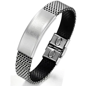Unisex Men Women's Stainless Steel Black Rubber Bracelet 8" G10 - Picture 1 of 5