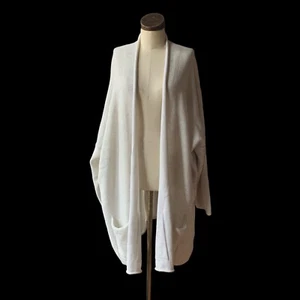 Seltene ESKANDAR neu mit Etikett schmale Ärmel vorne rollende Strickjacke lang Plus Einheitsgröße wolkenweiß - Bild 1 von 11