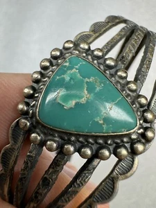 Navajo Sterling Silver & Turquoise Native American Thunderbird Cuff Bracelet - Picture 1 of 18