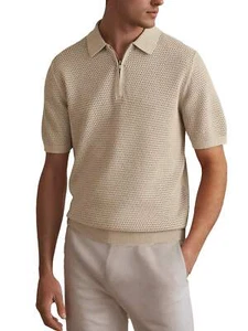 Mens Textured Half Zip Short Sleeve Polo Shirt NEW - Picture 1 of 14