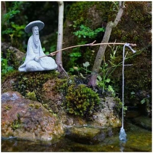 Aquarium Mini Fisherman Statue Asian Zen Decoration Sitting Fishing Figurines Sa - Picture 1 of 6