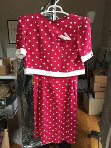 David Warren NY Red Polka Dot 2 Piece Dress Sz 10 Christmas Valentine's Day - Picture 1 of 6