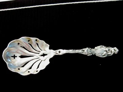 Antique Silvercraft Sterling Silver 9" Pierced Serving Spoon Lilly Pattern - Image 1 of 4