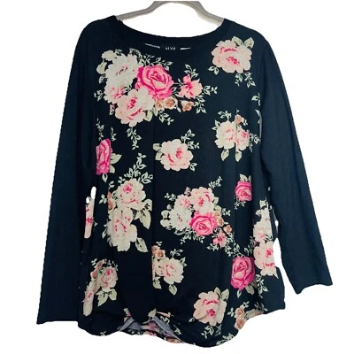 ALYX Woman’s Size 2X Black Floral Long Sleeve Blouse Top  - Image 1 of 4