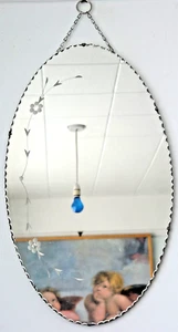 R)(T VINTAGE>OVAL 1930s-40s SCALLOPED MIRROR>26"x15"4KG>FLORAL PATTERN ETCHING - Picture 1 of 24