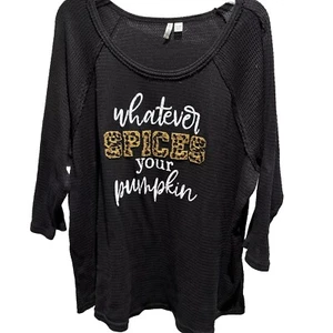 Cato Women’s 18/20w long sleeve Waffle Knit Top Black Goth Farm Work Cowgirl - Picture 1 of 6