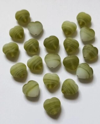 20 Stunning Frosted Glass Green Beads, Puffed Heart, 15mm Jewellery making - Image 1 of 4