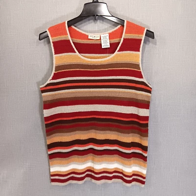 Chaleco Suéter Ciervo Blanco De Colección 14w/16w Rayas Crochet Tejido Colores Rústicos Nuevo con Etiquetas Años 90 Foto 1 de 3