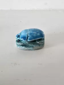 Vintage, Blue, SCARAB BEETLE Clay Bead, Eqyptian Ornament, Hieroglyohics, Gift - Picture 1 of 6