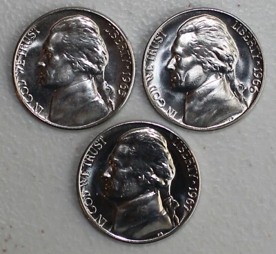 1965 1966 1967 Jefferson Nickle Lot Special Mint Set Coins 5 Cents SMS Three 5c - Image 1 of 2